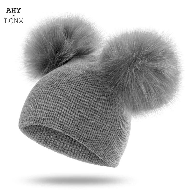 Wwbig Pasgeboren Winter Warme Kinderen Gebreide Muts Baby Kids Baby Wollen Muts Gebreide Muts Cap Winddicht Grote Pom Pom Jongens Meisjes Pom Pom Hoed