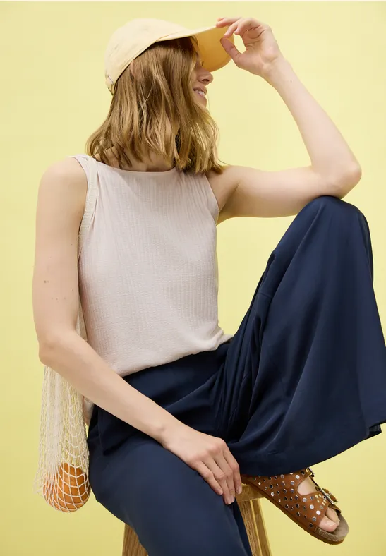 Cecil Geribde tanktop met boothals