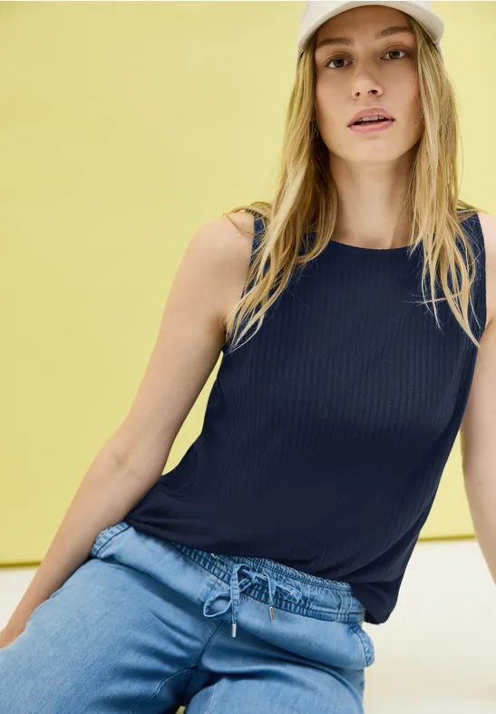 Cecil Geribde tanktop met boothals