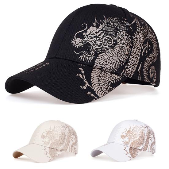 Western Cool Men Chinese stijl honkbalhoed drakenpatroon verlengde rand Street Dance hoed hiphop stijl unisex hoed streetwear beige