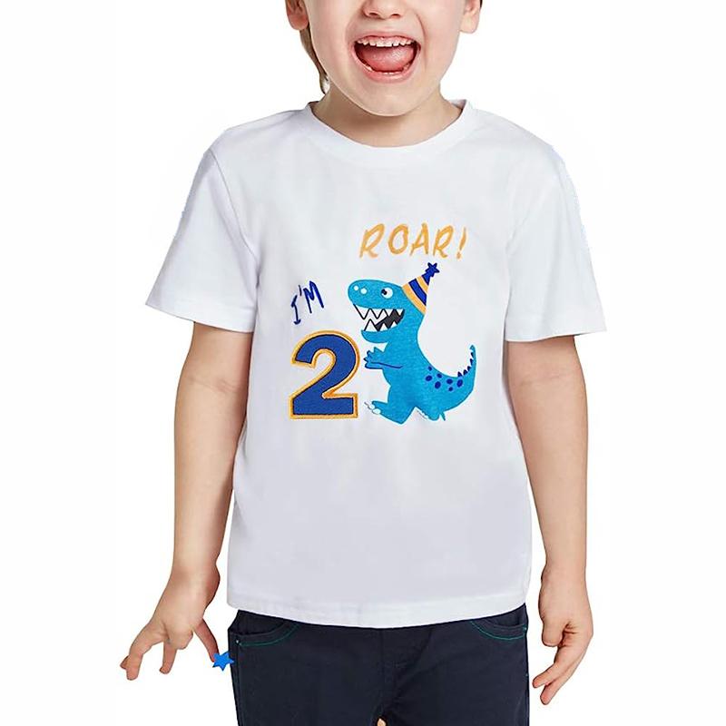 Todaysun Jongens T-shirt 1-5 jaar verjaardag jongens shirt Dinosaurus verjaardag jongens T-shirts Dino verjaardag shirts 2T(90)