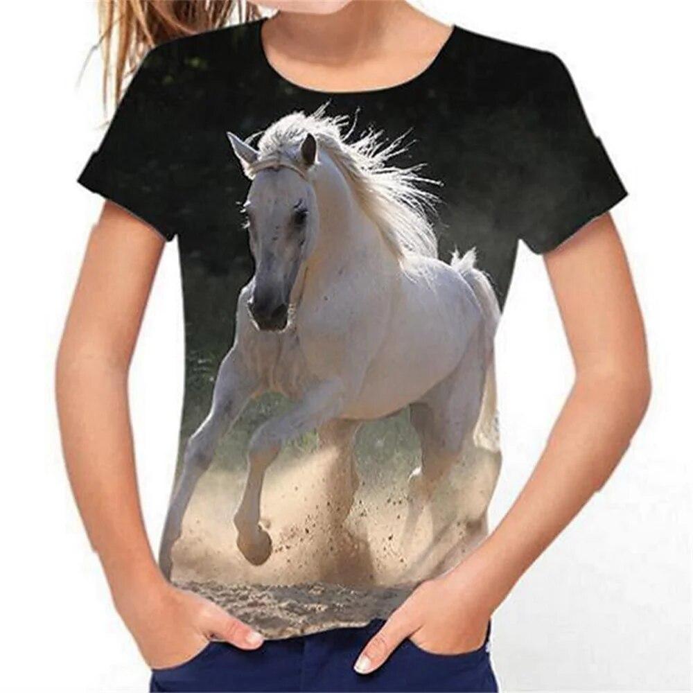 Xuhaijian02 Kinderkleding Meisje Paard T-shirt 19 Kleuren Junior Jongenskleding 3d T-shirt Voor Jongen Kind T-shirt Kinderen 9 Tot 12 Jaar Koreaans 140