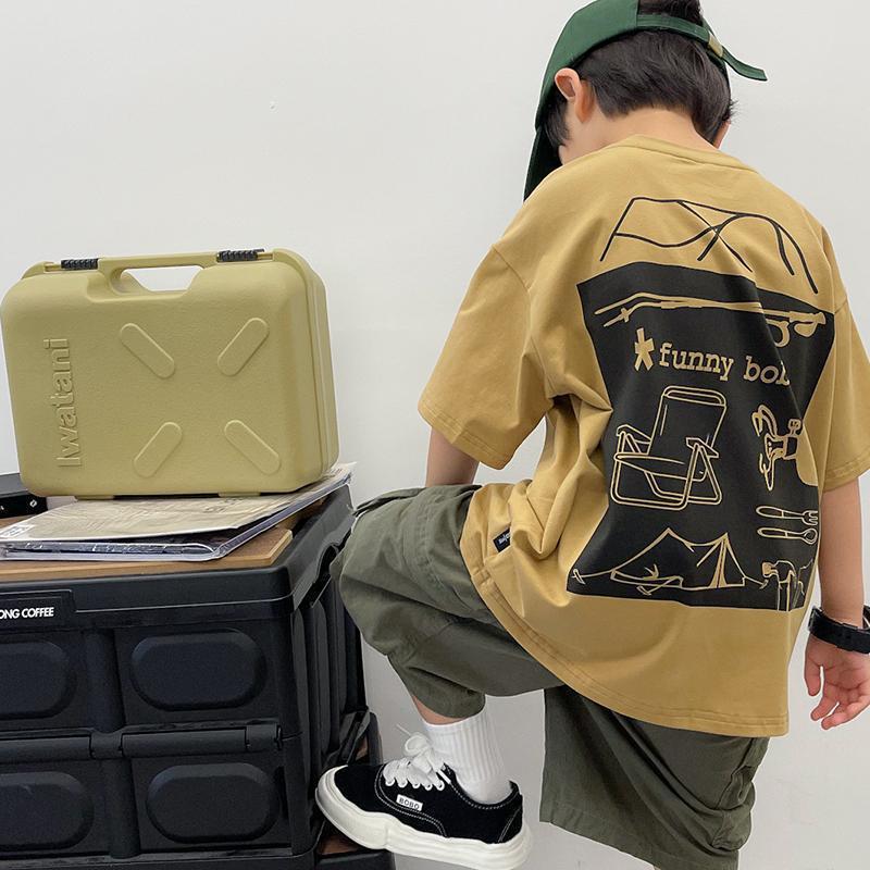 VantaGoods Japanse stijl korte mouwen zomer T-shirts voor jongens - bedrukt, casual, lichtgewicht 150 kaki