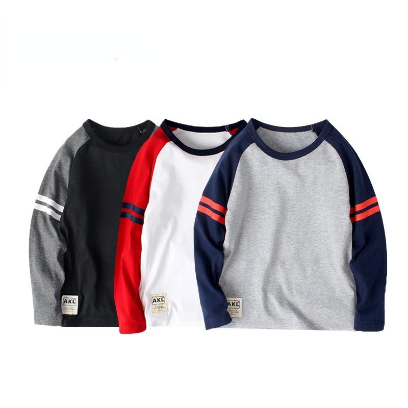 Yoghurt Lente- en herfst kinderkleding Kinder T-shirt Jongens Lange mouw Trui Katoen Ronde hals Lange mouw Onderkant Shirt 160cm zwart