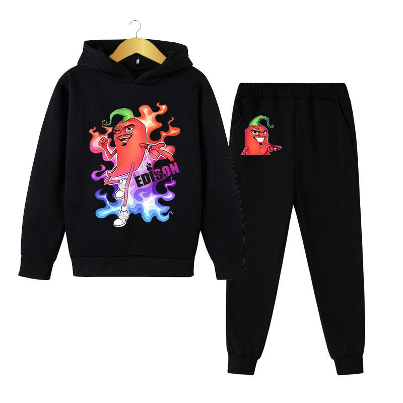 Xuhaijian02 Mode Cartoon Edison Kids Anime Hoodie Set Lange Mouw 3d Print Kids Trend Casual Trui Nieuwe Mouwlengte (cm) 160