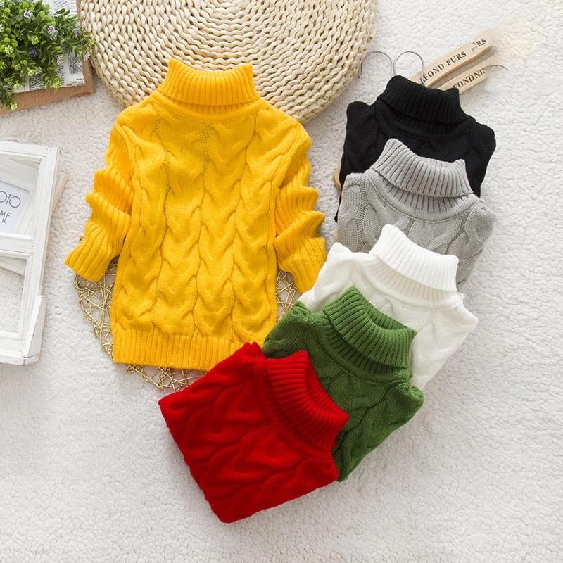 VVGUOWEI 2T-10T Pure Color Lente Jongen Meisje Kind Dikke Gebreide Onderkant Turtleneck Shirts Effen Hoge Kraag Pullover Trui 90cm wit