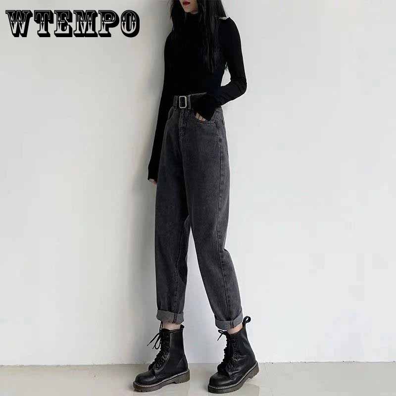 WTEMPO Dames hoge taille Boyfriend Jeans voor dames Harembroek Denim Street Style Jean High Street Plus Size damesjeans L