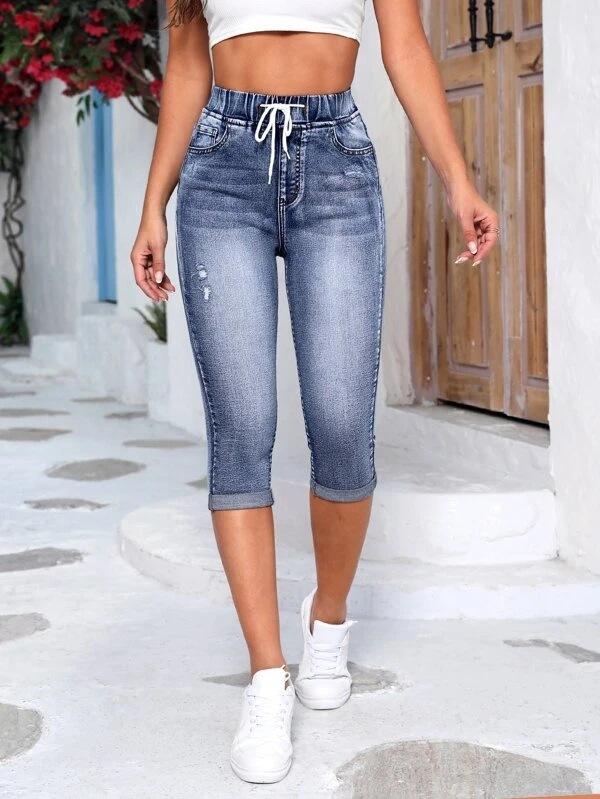 Omena Damesjeans met hoge stretch XXL blauw