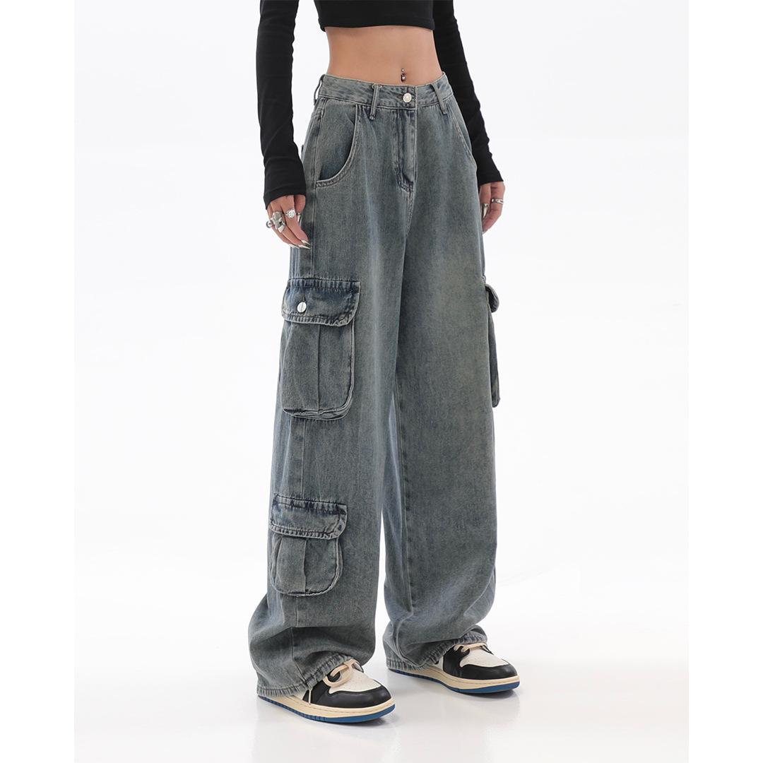Omena Vintage gewassen oude wijde pijpen jeans voor dames XXL blauw