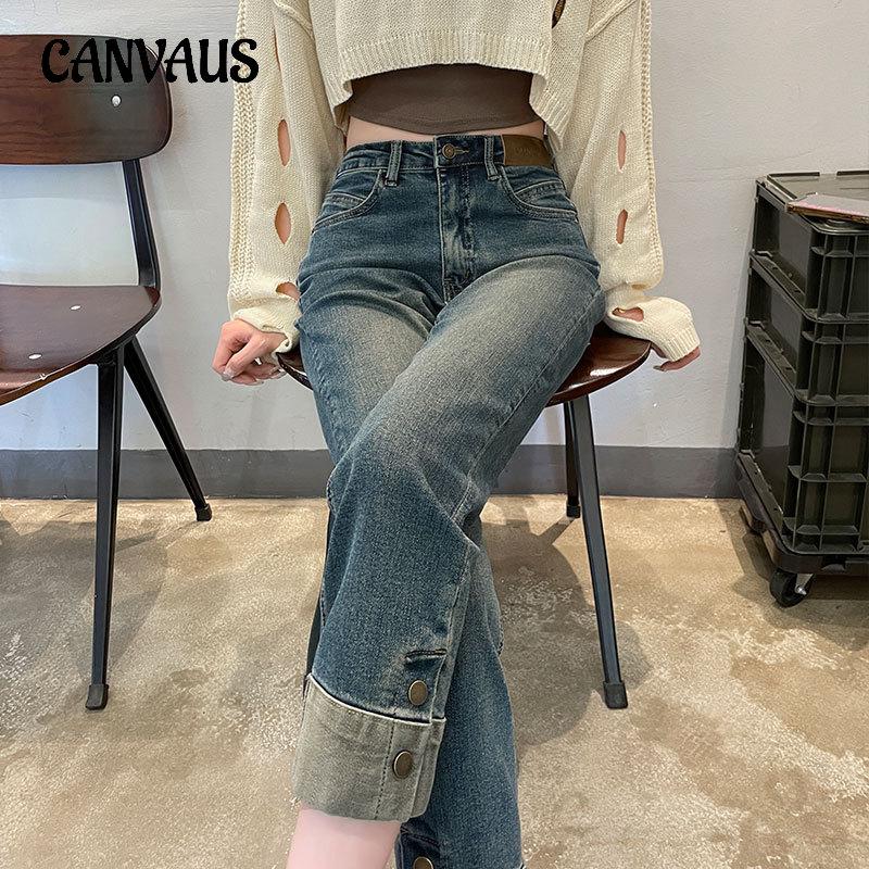 CANVAUS Lente en herfst Damesjeans Hoge taille Slanke rechte broek Denim Jeans Negentiende broek 32