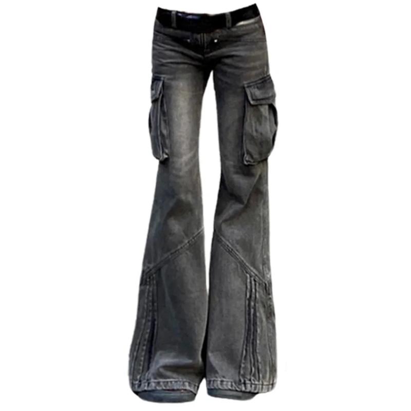 Exotic Amerikaanse Retro Bell Bottoms Gewassen Zwarte Lage Taille Slanke Flare Jeans Damesmode E-girl Gezellige Denim Broek Hiphop High Street XXL blauw