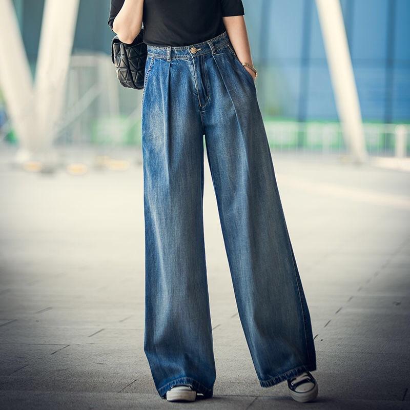 Mille Lente dames modieuze casual losse vloer dweilen denimbroek 26 blauw