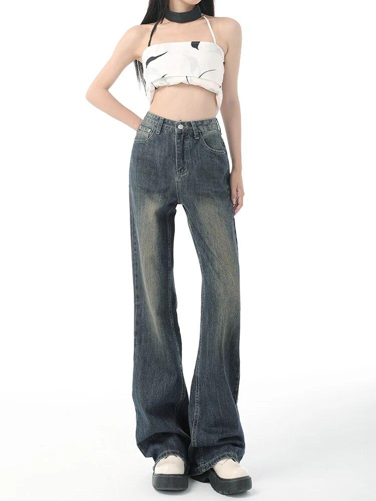 Diana Fashion Clothes Jaren '90 Harajuku Elegante Flare Jeans Broek Vrouwen Zak Jaren 2000 Y2k Vintage Denim Broek Dames Hoge Taille Mode Wijde Pijpen Jeans Nieuw 2XL blauw