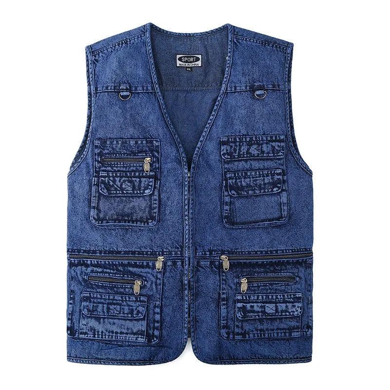 Cozyoutfit XL-7XL Plus Size Heren Denim Jas Casual Jas Veel Zakken Mouwloos Vest Lente Herfst Draagbaar Los Vest Herenkleding 5XL