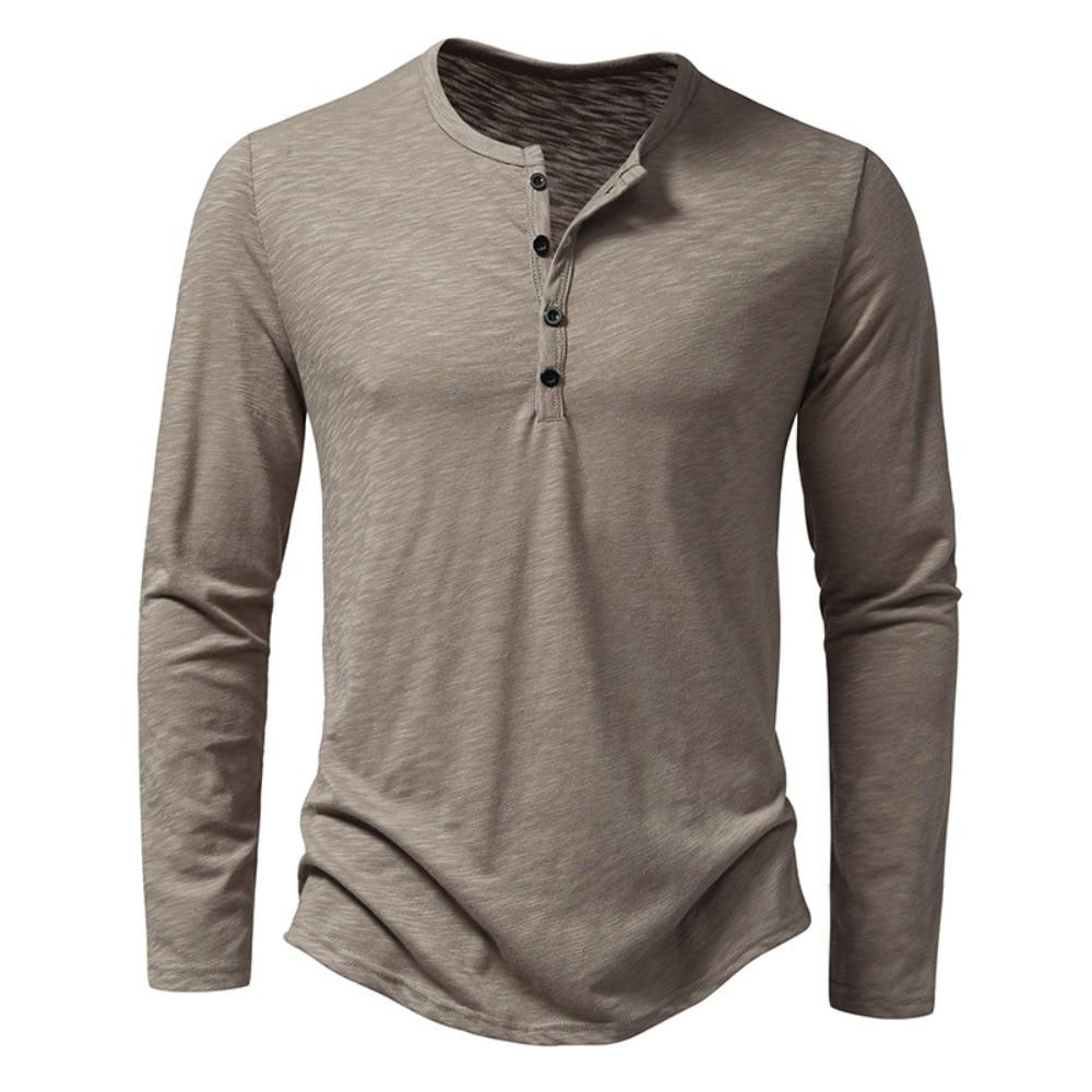King Billion Heren katoenen overhemd met Henley-hals en lange mouwen, casual knoop, effen kleur, mode-T-shirts US L wit