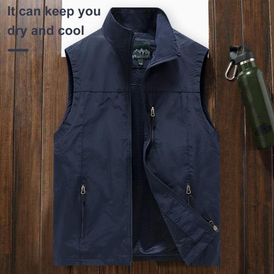 PLUM LAI Heren Casual Vest Opstaande Kraag Mouwloos Sluiting Vest Voering Jas Mesh Rits Outdoor Snel Drogend Vest met Zakken M grijs