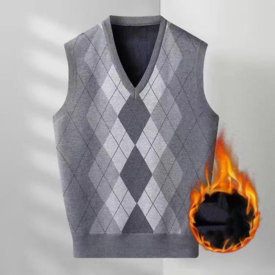 Youkeme Heren Herfst Winter Vest Ruitprint V-hals Mouwloos Losse kleuraanpassing Gebreid Dik Warm Zacht Middenlengte Applique Trui Heren Lente Trui Vest XL marineblauwe kleur