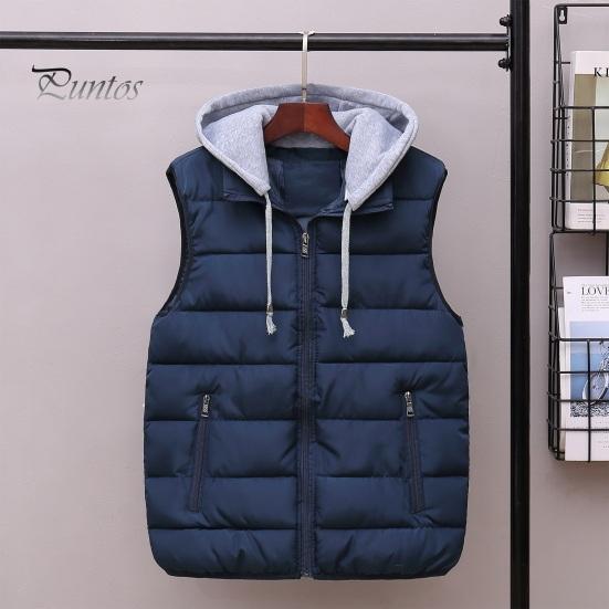 DILLER Herenvest met capuchon, trekkoord, mouwloos vest, jas met zakken, ritssluiting, warm en comfortabel donsvest L rood