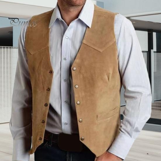 DILLER Heren Vestjas Kraagloos V-hals Mouwloos Enkelrijs Effen Kleur Gilet met Zakken Old West Stijl Gilet Formeel Zakelijk Pak Jas M kaki