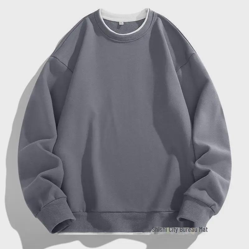 VantaGoods Heren zware ronde hals lange mouw pullover - Trendy twee-in-één stijl voor de herfst M abrikoos