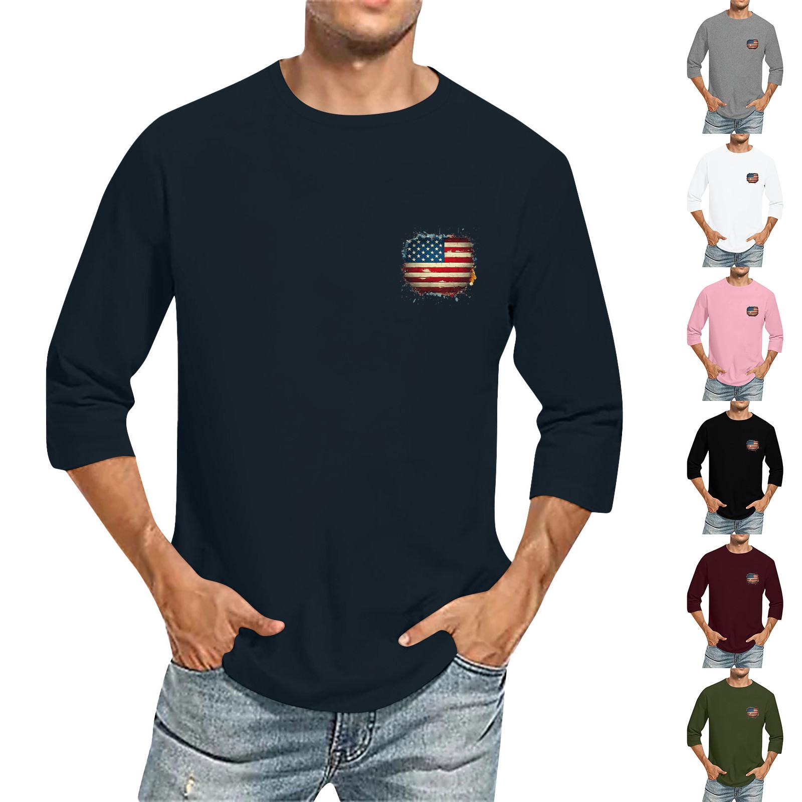 Wahaha123 Heren Ronde Hals Driekwart Mouw Top Casual Mode T-shirt L Vloot