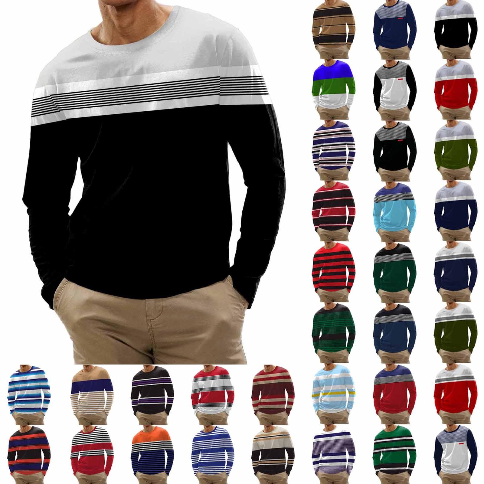 Wahaha123 Herenmode casual streep bedrukte shirts met lange mouwen en O-hals tops blouse M