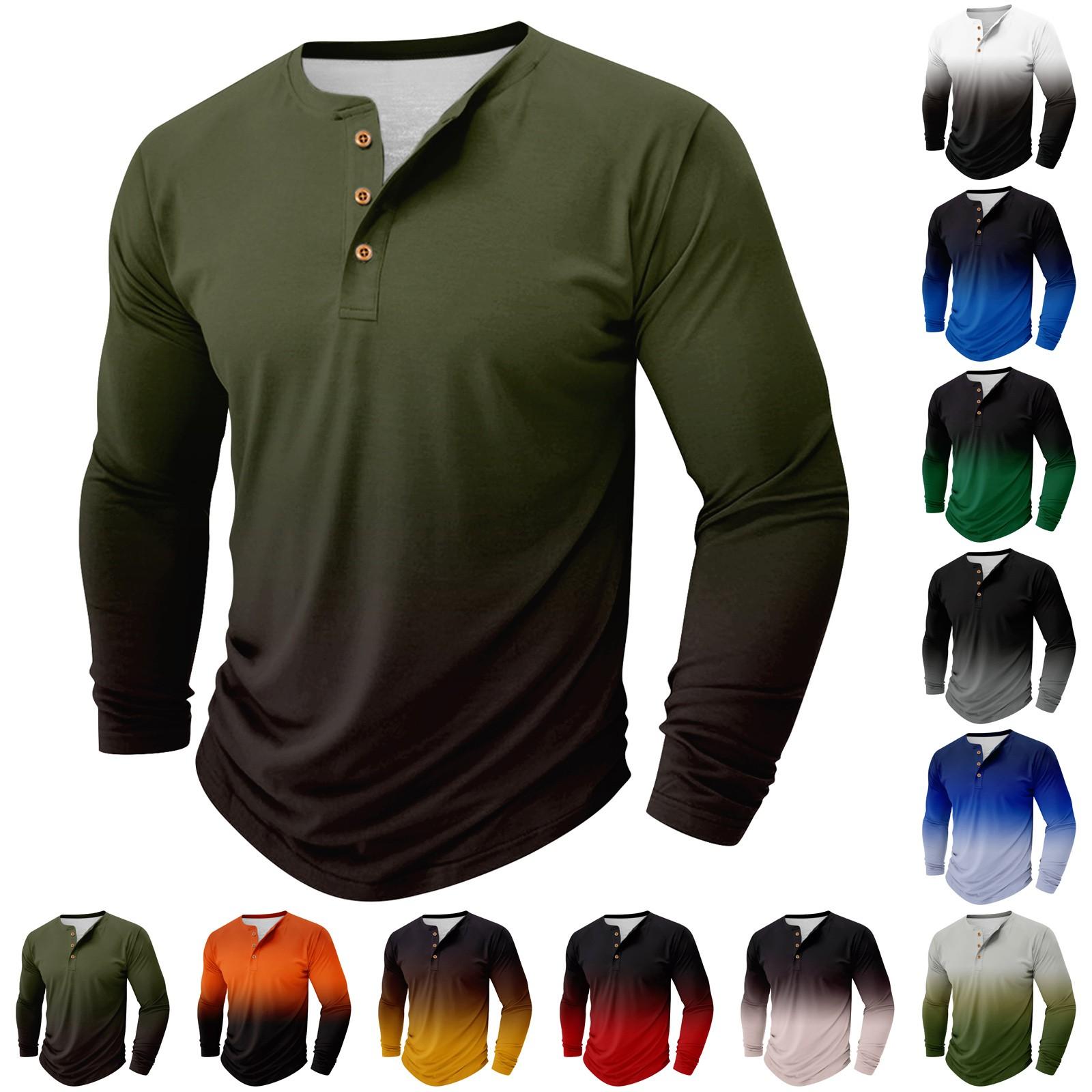 Wahaha123 Heren Outdoor Vintage V-hals Knoop Lange Mouw Mode Sport T-shirt L