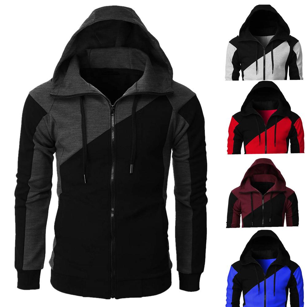 FEGKZLI Specialty Herensweater met capuchon Kleurenblok Capuchon Basic Hoodies Sweatshirts Lange mouw Wit Zwart Wijn Rits S wijnrode kleur