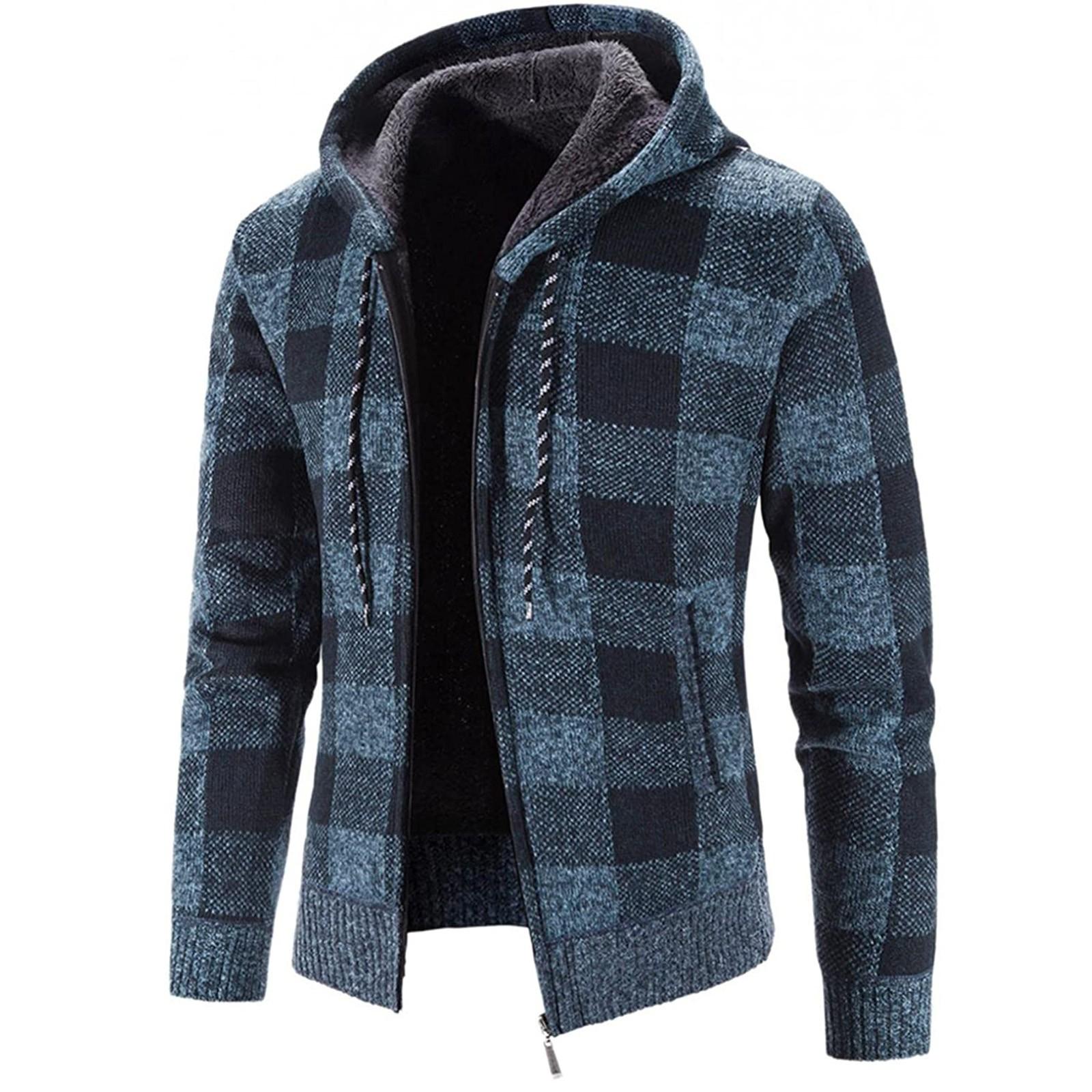 Jolian (ZO)Herenmode vrijetijdsjas met lange mouwen, warme geruite print en capuchon XXL legergroene kleur