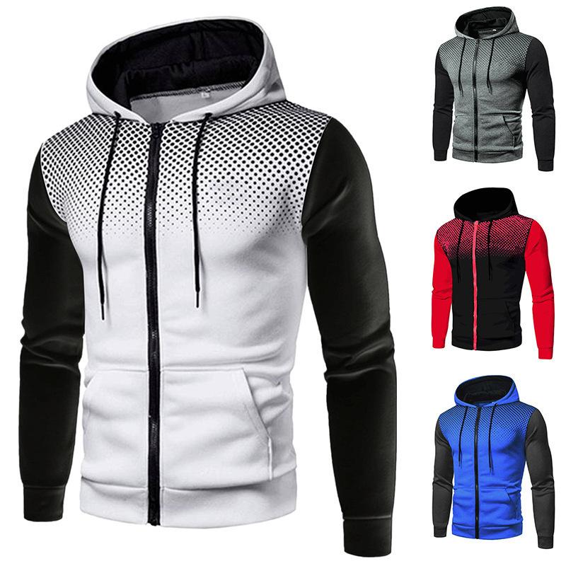 Luojin Heren herfst- en wintervest met capuchon, jeugdjas met stippen, geborstelde fleece XXXL