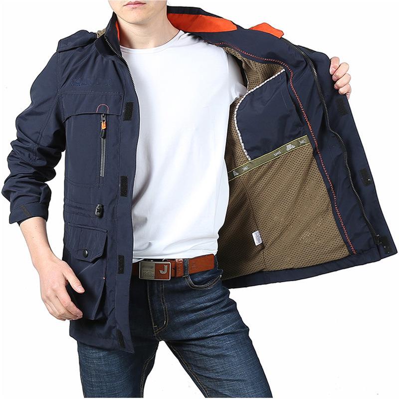 MILL MALL Heren Lente Herfst Effen Kleur Multi-pocket Lange Mouw Buitensporten Capuchon Sweatshirt Tops XXXXXL