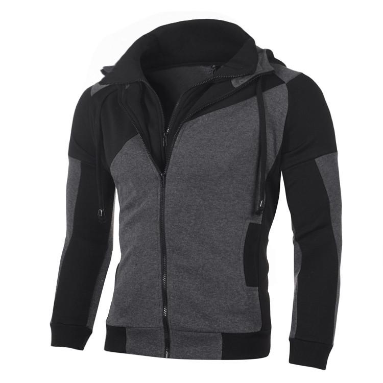 AC1EW Nieuwe gepersonaliseerde herenkleur bijpassende dubbele rits capuchon cardigan slim fit trui XL wit