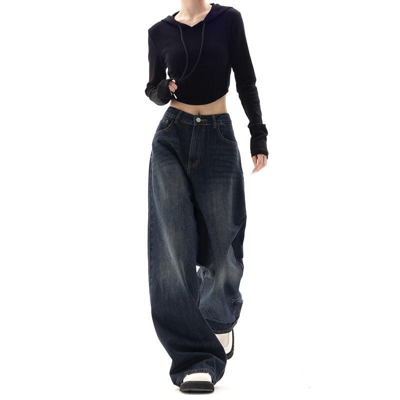 Marll Vrouwen Oversized Grunge Streetwear Y2k Vintage Wijde Pijpen Jeans Harajuku Baggy Denim Broek Herfst Broek Koreaanse Mode M blauw