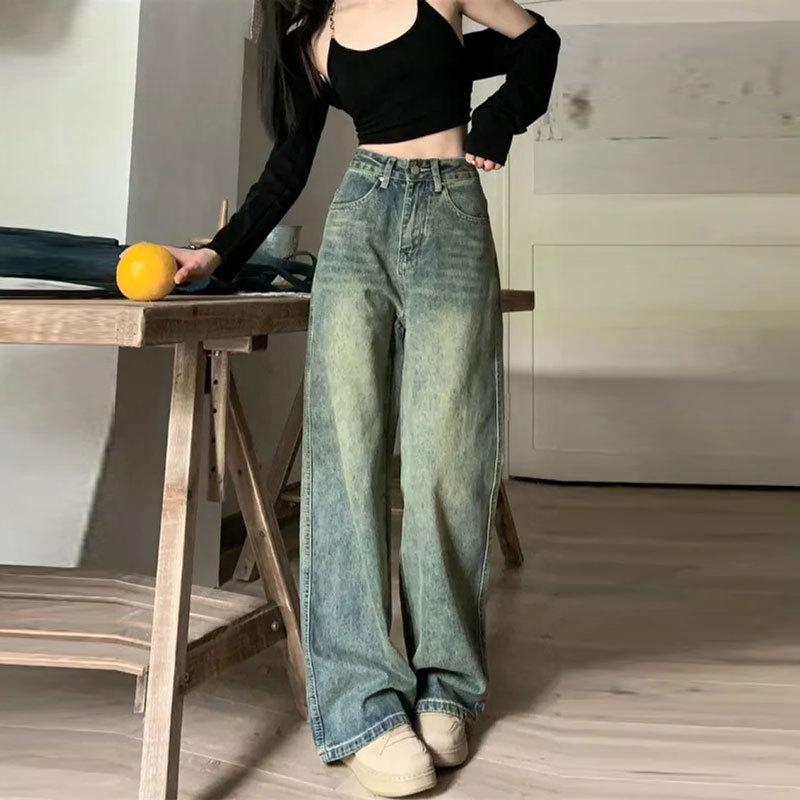 DSorothy Y2k Baggy Wide Leg Jeans Dames Vintage Streetwear Gewassen Denim Broek Grunge Basic Slouchy Blauwe Broek Femme Lente XL blauw