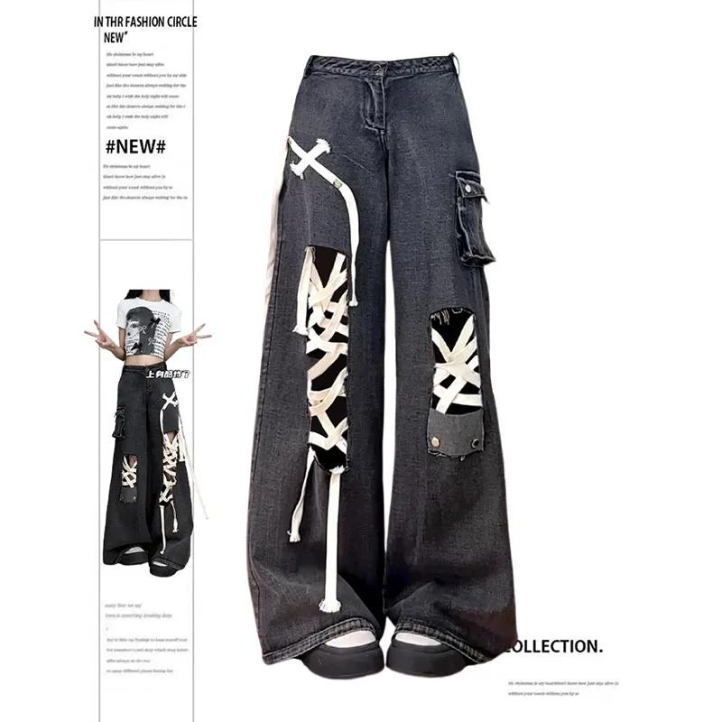Exotic Vrouwen Jeans Oversize Hiphop Mode Vintage Streetwear Y2K Wijde Pijpen Jean Hoge Taille 2024 Boyfriend Broek Baggy Denim Broek M zwart