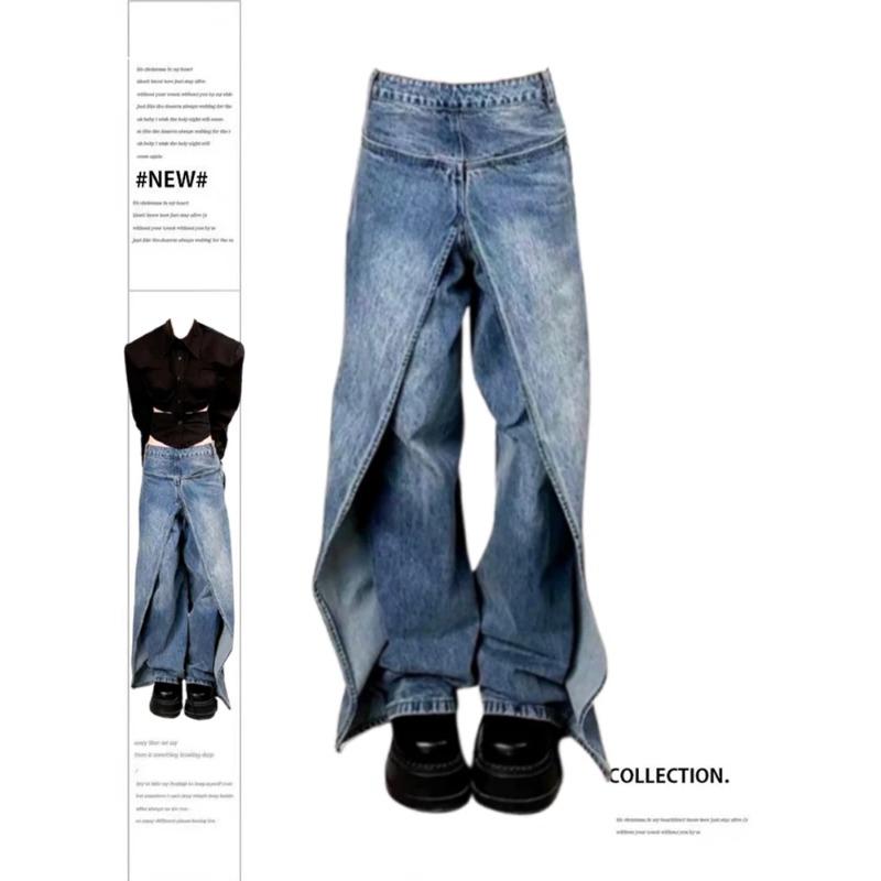 Exotic Vrouwen Patchwork Jeans Baggy Vintage Y2k Denim Broeken 90s Esthetiek 2000s Harajuku Oversized Wijde Cowboy Broeken Trashy Kleding 4XL blauw