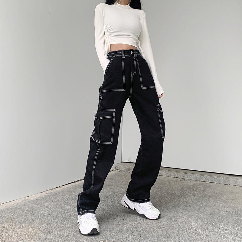 MAITA Elite Fashions Super-een slanke lijn ontwerp knappe jeans dames losse streetstyle overall met wijde pijpen dames XL zwart