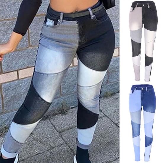 Kayusha Splicing damesjeans Vintage bodems Slanke dames patchwork slanke jeans S blauw
