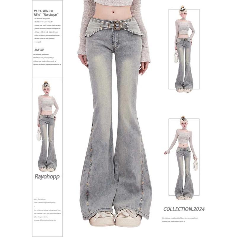 Exotic Vrouwen Y2k Koreaanse Gyaru Kpop Low Rise Flare Jean Koreaanse Low Rise Denim Broek Hot 2000s Esthetiek Grunge Tide Vintage Harajuku Nieuw M blauw