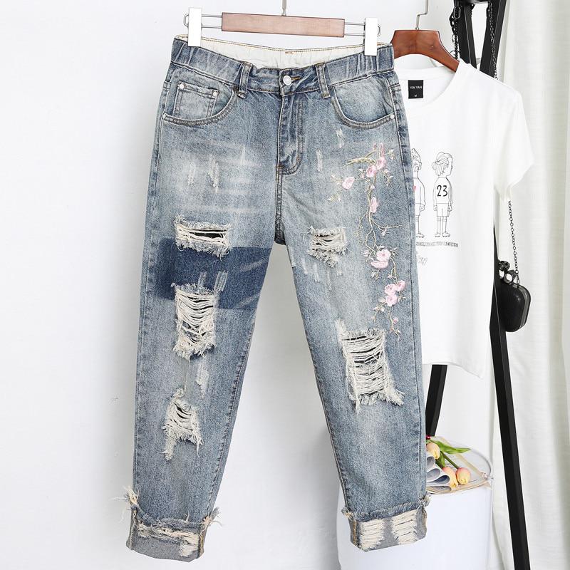 Molly Show Womens Jeans Denim Loose Slim Fit Vintage Blauwe Harembroek Plus Size Jeans Geborduurd XXXXXL blauw