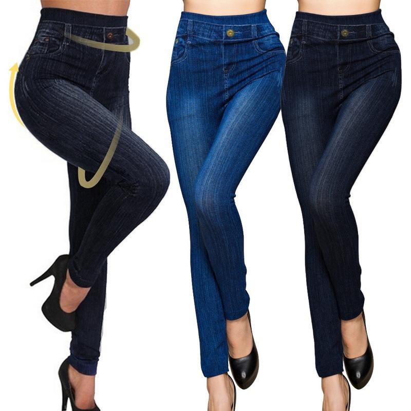 Lucky Black Cat Dames Plus Size potloodbroek Imitatie jeans Denim broek Hoge taille legging Casual 3XL koele zwarte kleur