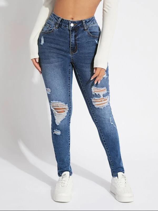 Omena Stretch skinny damesjeans met hoge taille 2XL blauw