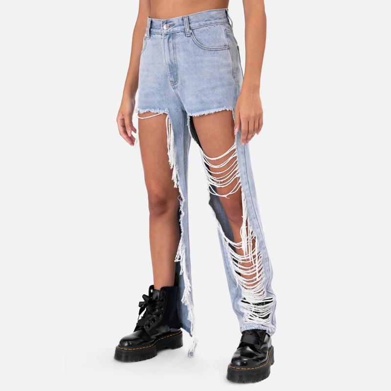 Omena 2023 Nieuwe gepersonaliseerde denimbroek met gaten XXL blauw