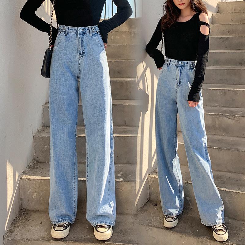 91140105MA0LTG9139 Streetwear Hoge Taille Damesmode Jeans Vrouw Meisjes Vrouwen Wijde Pijpen Broek Broek Vrouwelijke Broek Denim Bagge Mom Jeans M lichtblauwe kleur
