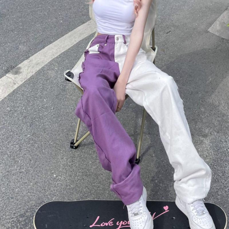 Kuake Duan ADAgirl Baggy Jeans Vrouwen Hip Hop Streetwear Vintage Hoge Taille Rechte Paarse Denim Broek Harajuku Wijde Pijpen Broek Mujer XL