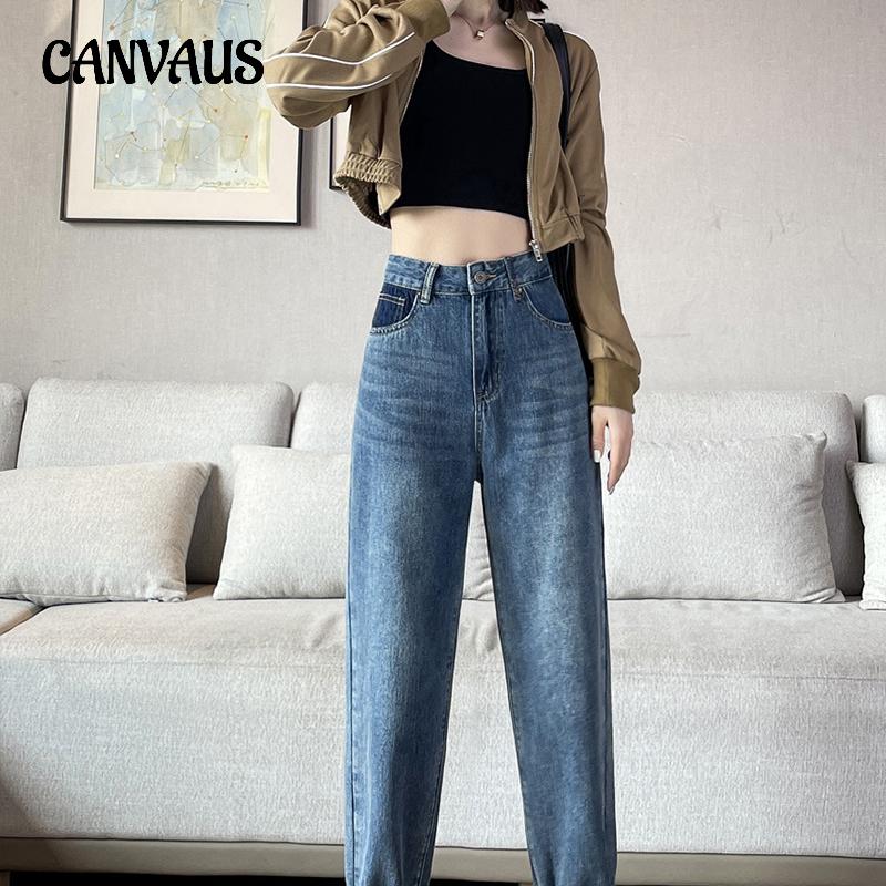 CANVAUS Harlan Jeans Dames Fleece Jeans Winter Hoge Taille Modebroek Rechte Wortelbroek Denim Jeans 2xl
