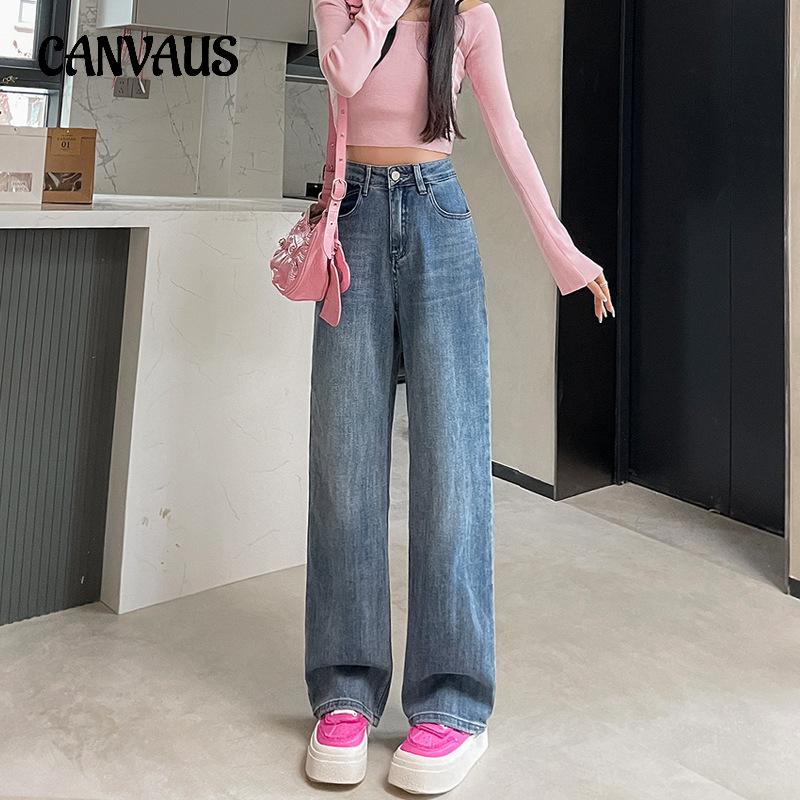 CANVAUS Lente en herfst damesjeans Vintage nostalgie losse wijde pijpen broek casual rechte broek 2XL