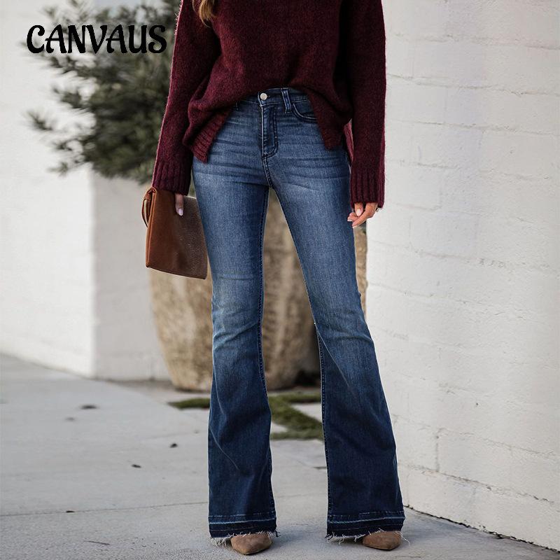 CANVAUS Lente Herfst Zomer Dames Jeans Mode Broek Slanke Stretch Ruwe Rand Uitlopende Broek 2XL