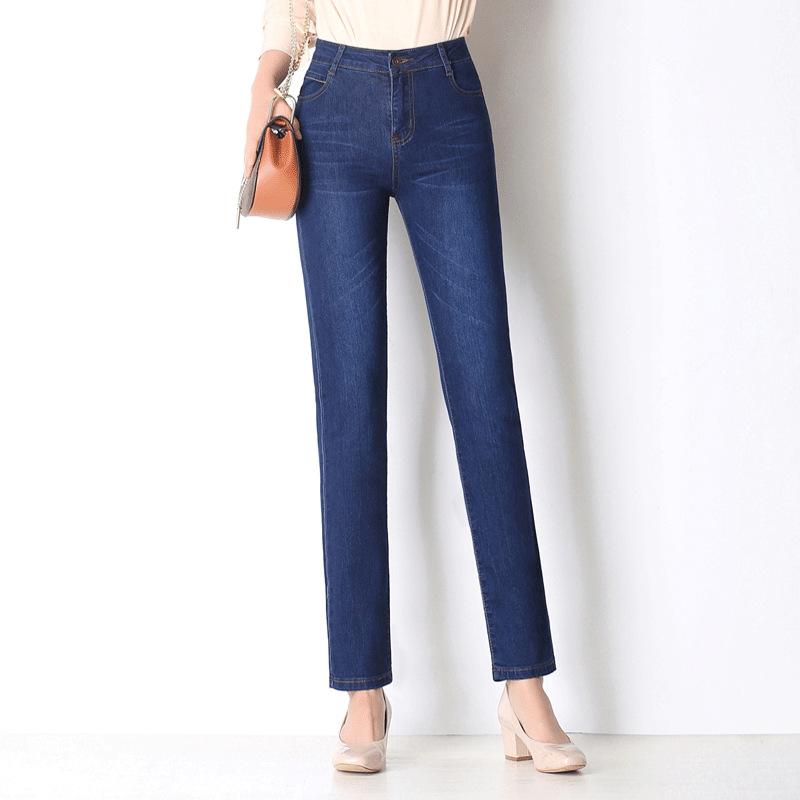 Femme Fashion Dames Medium-hoge Taille Stretch Jeans Slim Grote Maat Rechte Jeans 28 donkerblauwe kleur