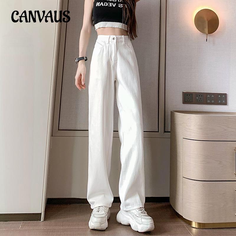 CANVAUS Broekjeans met wijde pijpen Dames Lente en herfst Hoge taille Losse dunne rechte sleepbroek 2XL zwart/grijs